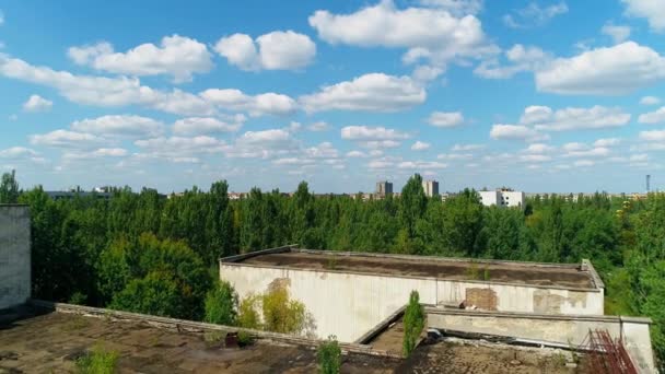 Aerial view of abandoned sports complex in city Pripyat near Chernobyl - Footage, Video
