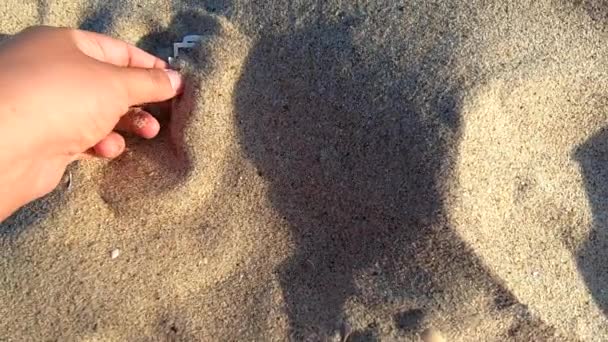 ein Mädchen holt aus dem Sand Geldscheine von dreihundert - Filmmaterial, Video