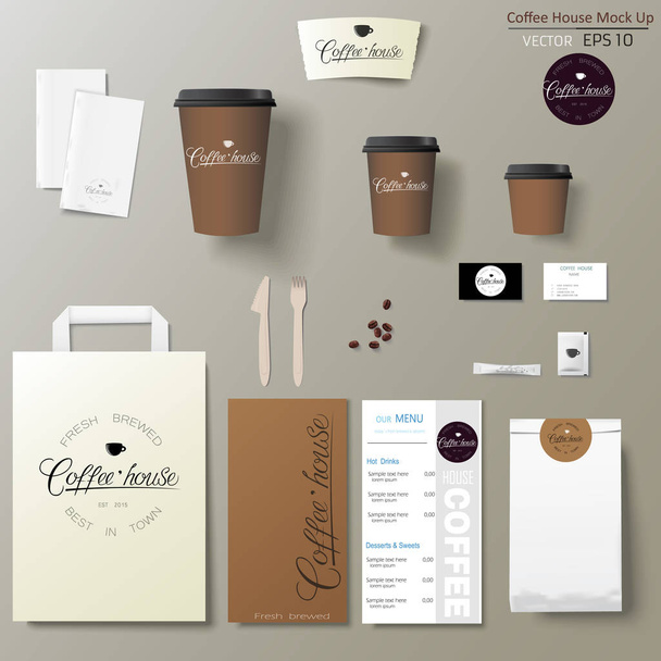 Kavárna firemní identity šablony design set s logem kaligrafie. Odveďte posměch nahoru - Vektor, obrázek