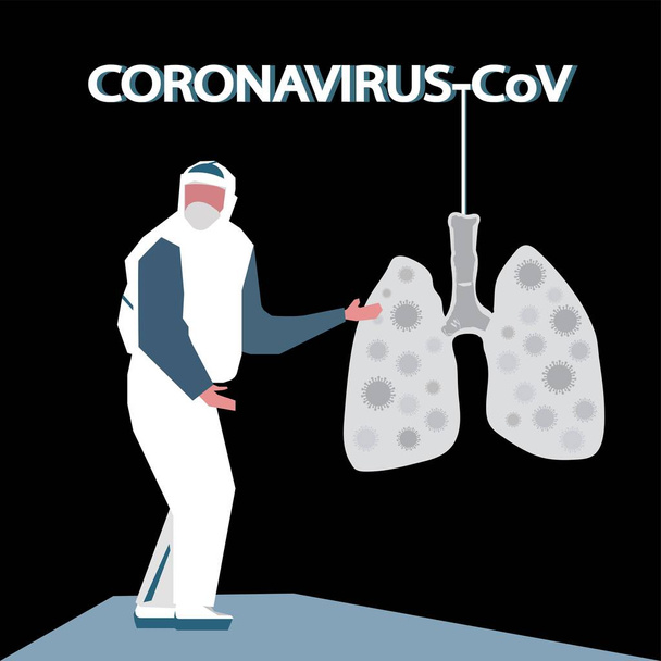 Coronavirus Cov a tüdőben izolált. Tünetek. Egészségügy és orvostudomány. Vírus Kínában. Lapos vektor - Vektor, kép