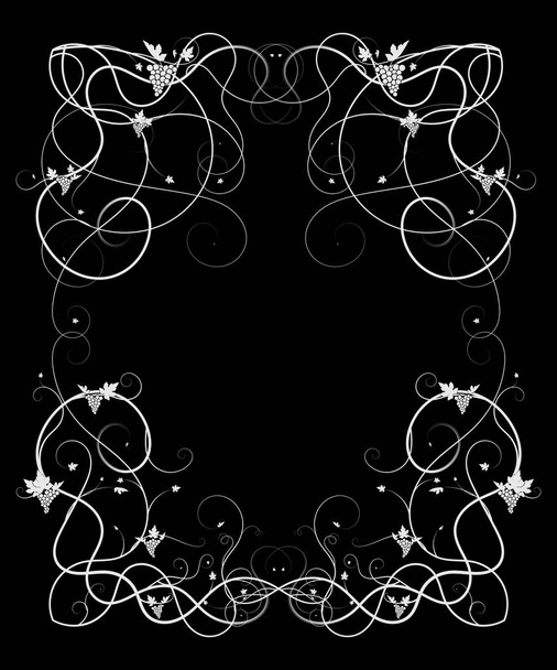 padrão com uvas em um ornamento de fundo preto
 - Vetor, Imagem