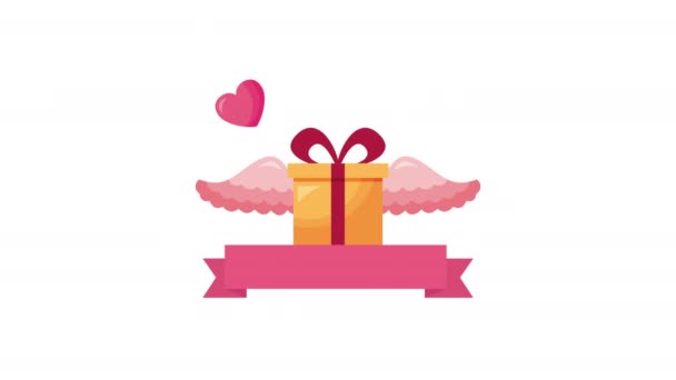 valentines day animated card with gift flying - Footage, Video