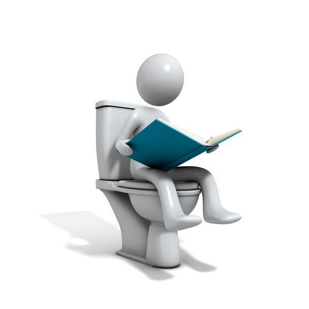 αντρών που κάθονταν στο Κύπελλο τουαλετών με ένα βιβλίο. - Φωτογραφία, εικόνα