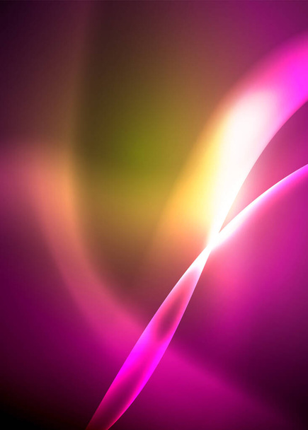 光沢のある色明るいネオン抽象波テンプレート。抽象的な明るい光。ネオン光光効果。スペースの背景。抽象的な形状 - ベクター画像
