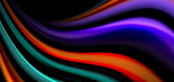Abstract silk smooth lines on black, multicolored liquid fluid rainbow style waves on black - Vector, Image