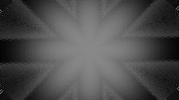 Minimal hexagonal grid pattern glittering in black-white shades from the center lookinng like flower. - Footage, Video
