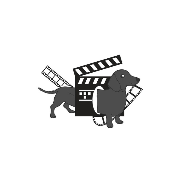 μαύρο σκυλί ψυχαγωγίας ταινία παραγωγός στούντιο μασκότ λογότυπο και εικονίδιο - Διάνυσμα, εικόνα