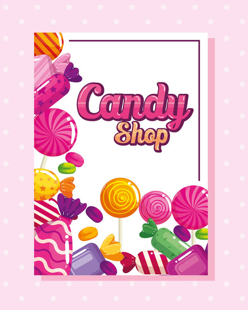 Poster von Süßwarenladen mit Karamellen - Vektor, Bild