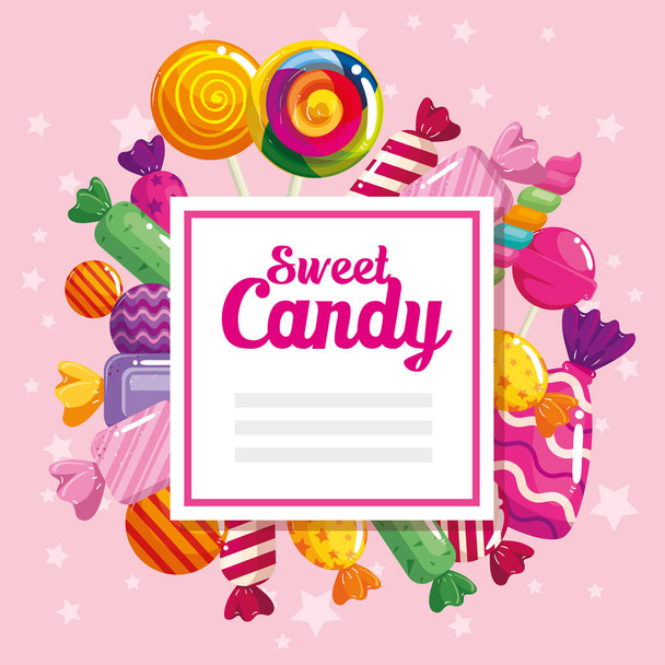 poster of sweet candy with caramels - Vector, Image