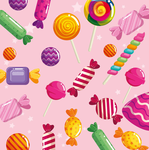 background of delicious candies icons - Vector, Image