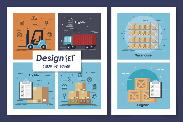 seis diseños de servicio logístico e iconos
 - Vector, imagen