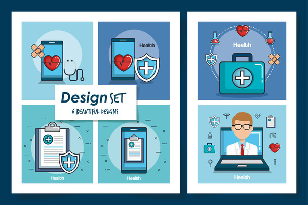 seis diseños de salud e iconos
 - Vector, Imagen