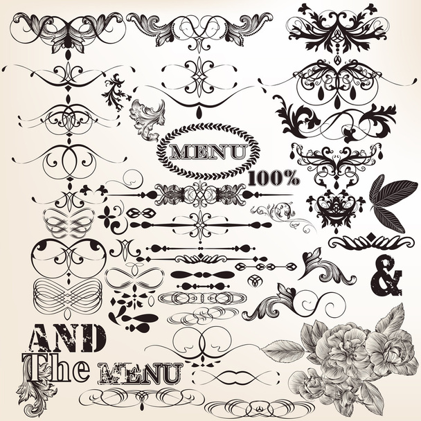 Collection of vintage vector design elements and page decoration - Vector, imagen