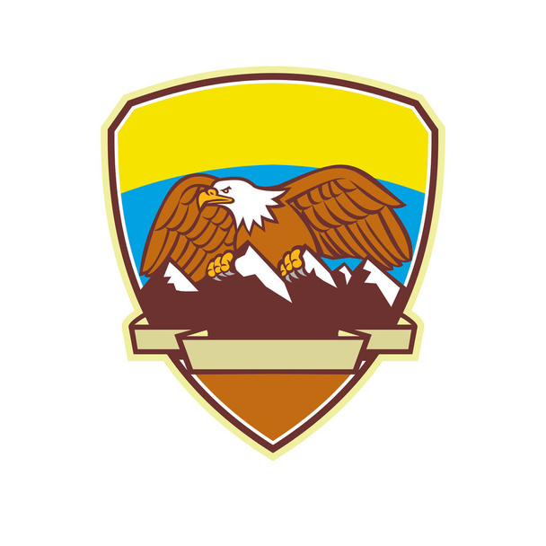 Eagle Perching Mountain Range Crest Mascot - ベクター画像