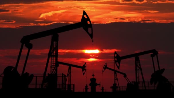oil pumpjacks against red dusk - Footage, Video