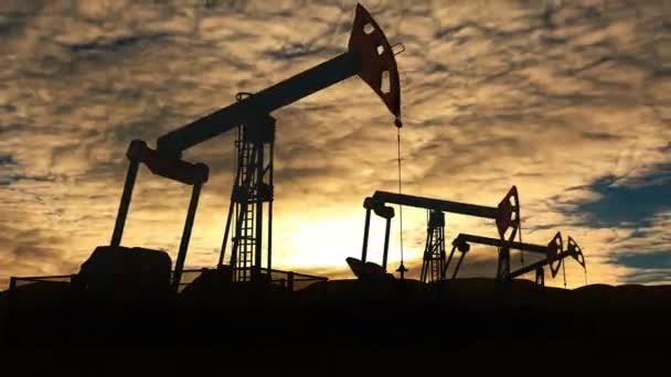 робочі нафтові насоси проти хмарного пейзажу заходу сонця
 - Кадри, відео