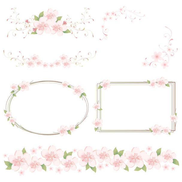 set of cherry blossoms illustration - Διάνυσμα, εικόνα