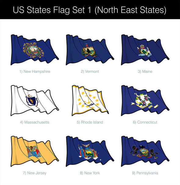 US-Staaten Flagge gesetzt - Nordosten - Vektor, Bild