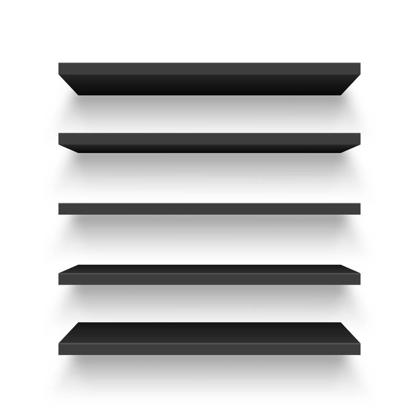 Realistic black wall shelf collection isolated on white background. Empty store rack. Vector illustration. - ベクター画像