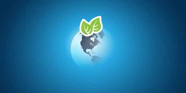 Blue Global Eco Concept Design Layout - Folhas Verdes e Globo da Terra - Modelo de Vetor
 - Vetor, Imagem