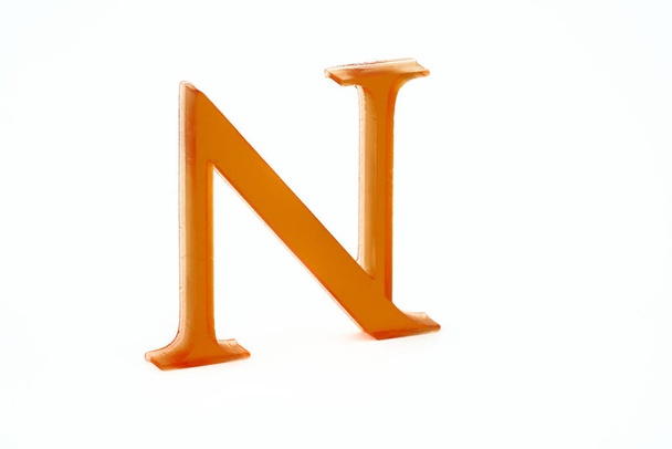 Letter N. 3d printed. Red Color. Isolated white background - Photo, Image