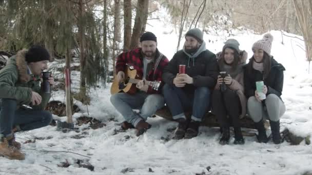 Ομάδα φίλων των τουριστών που μιλούν στο δάσος - Πλάνα, βίντεο