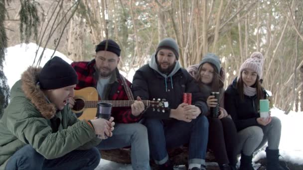 Grupo de amigos de turistas hablando en el bosque
 - Metraje, vídeo