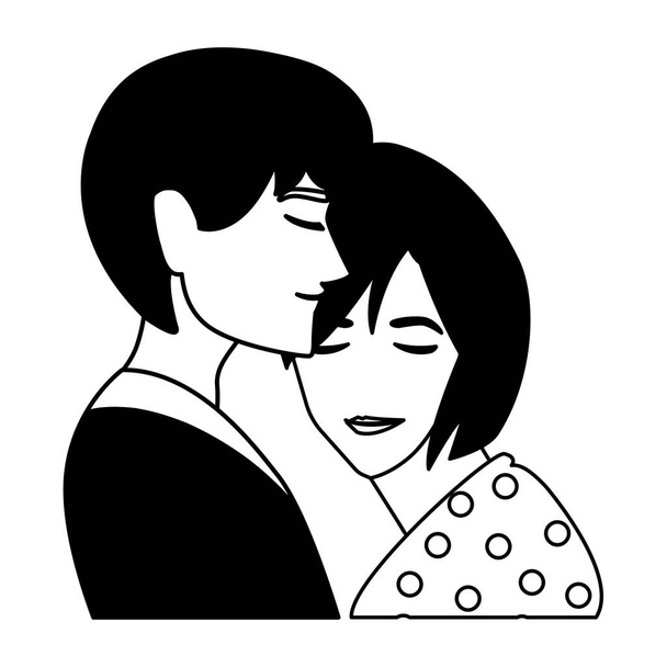 pareja de personas enamoradas, hombre y mujer abrazándose cariñosamente
 - Vector, imagen
