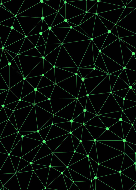 abstract polygonaal laag polypatroon met verbonden lijnen en stippen op zwarte achtergrond - Vector, afbeelding
