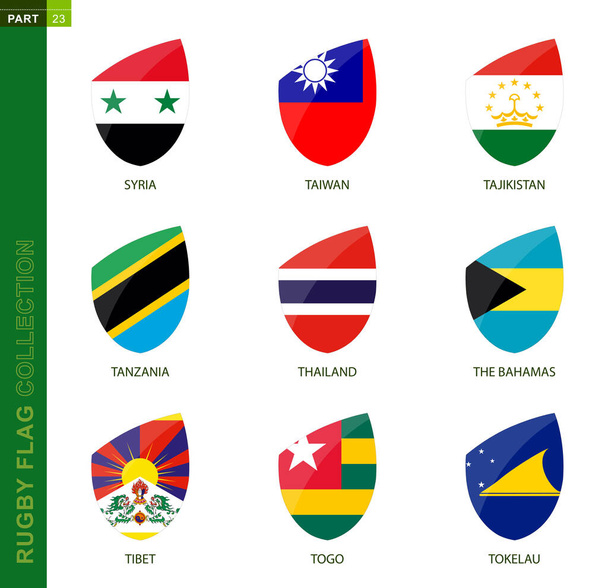 Coleção de bandeiras de rugby. Ícone de rugby com bandeira de 9 países
. - Vetor, Imagem