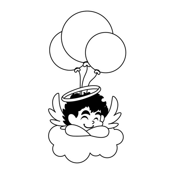 cute cupid angel with helium balloons on white background - Vector, Image