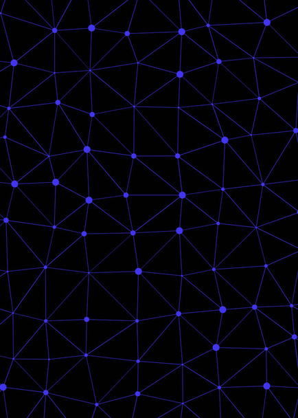 abstraktes polygonales Low-Poly-Muster mit verbundenen Linien und Punkten auf schwarzem Hintergrund - Vektor, Bild