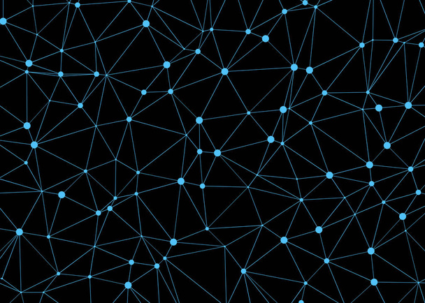 abstract polygonal low poly pattern with connected lines and dots on black background - Vector, Image