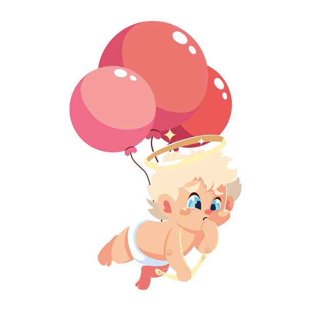 ange Cupidon mignon avec des ballons d'hélium sur fond blanc
 - Vecteur, image