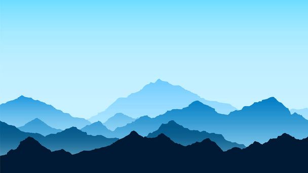 Pohled na hory v modrých barvách. Koncept cestování a cestovního ruchu. Vektorová ilustrace - Vektor, obrázek