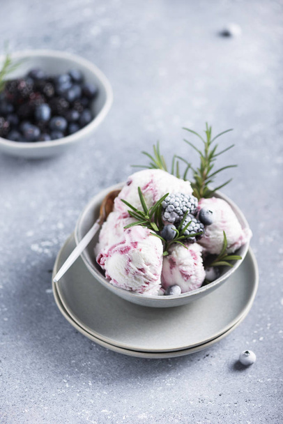 ice cream with frozen blueberry - 写真・画像