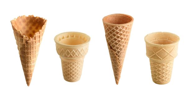 Collection of empty ice cream cones isolated on white background - Foto, Imagem