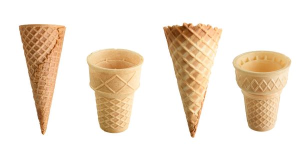 Collection of empty ice cream cones isolated on white background - Valokuva, kuva