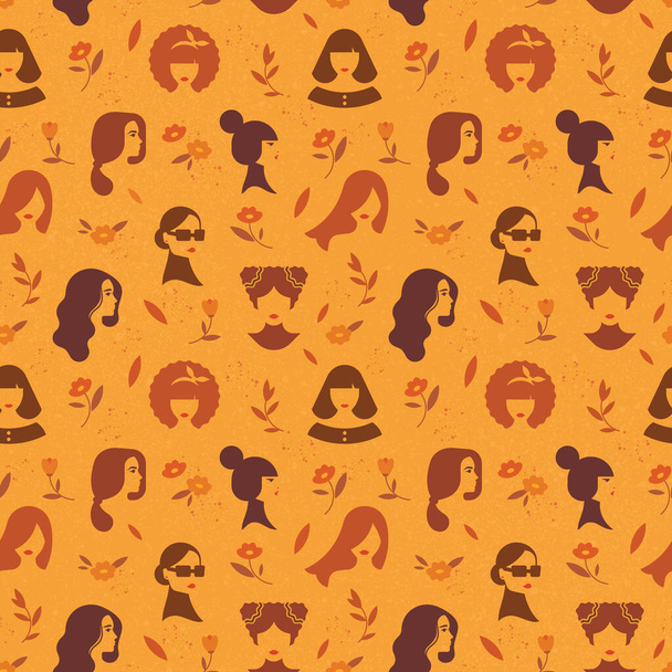 Vector seamless pattern of silhouettes of women in a linear style. On vector noised background. - Διάνυσμα, εικόνα