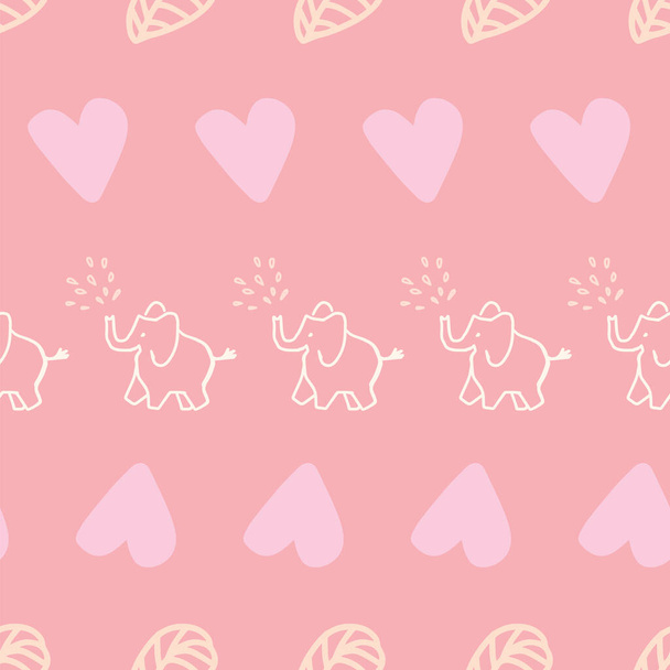 leuke kleine olifanten hart blad naadloos patroon ontwerp - Vector, afbeelding