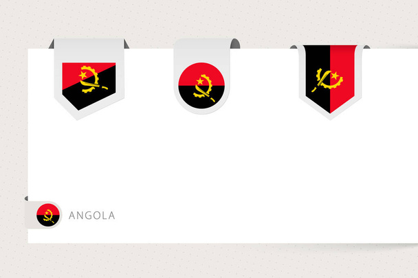 Kolekcja flag etykiet Angoli w różnym kształcie. Wzór flagi wstążki w Angoli  - Wektor, obraz