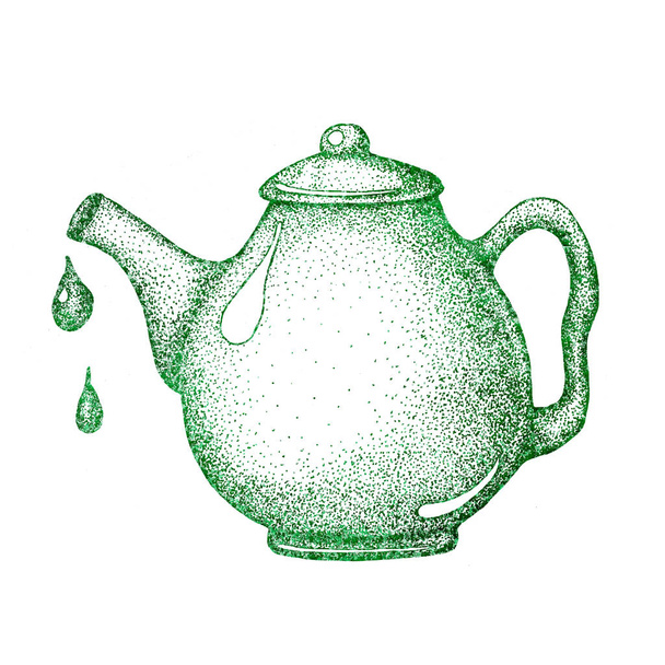 Handgezeichnetes Set mit Tee-Elementen. Wasserkocher, Teekanne für die Gestaltung des Banners, Druck, Etikett, Menüposter Café - Foto, Bild