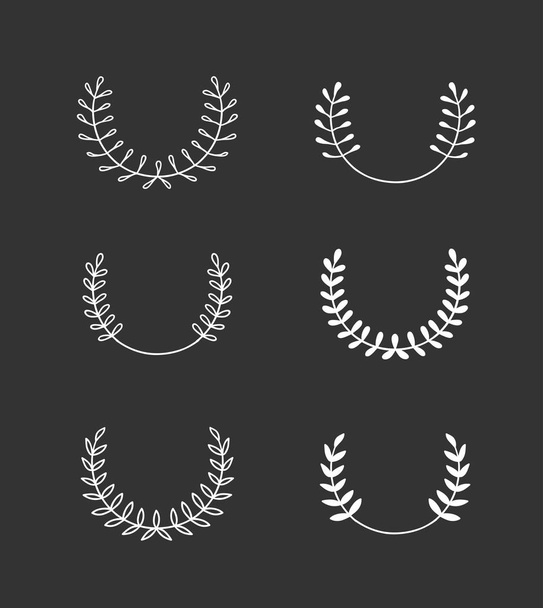 Hand drawn wreath for design use. White Vector doodle flowers . Abstract pencil boho drawing branch circle. Artistic illustration elements plant and bloom on black chalk board - Vector, Image