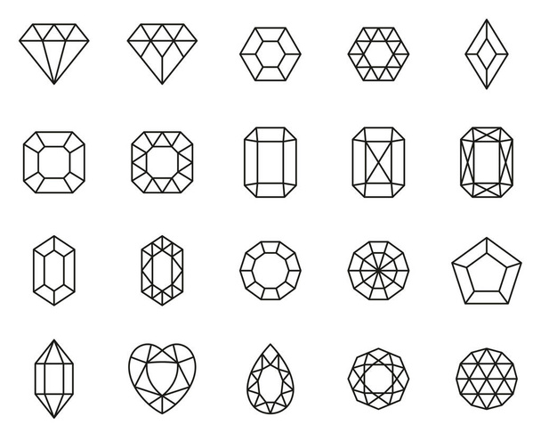 Diamond Shape ikonok fekete-fehér vékony vonal készlet nagy - Vektor, kép