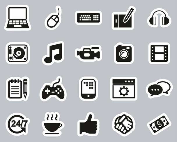 Freelance Business Icons Black & White Sticker Set Big - Vector, afbeelding