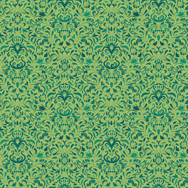 damasco verde ornamento botánico patrón vectorial sin costuras
 - Vector, imagen