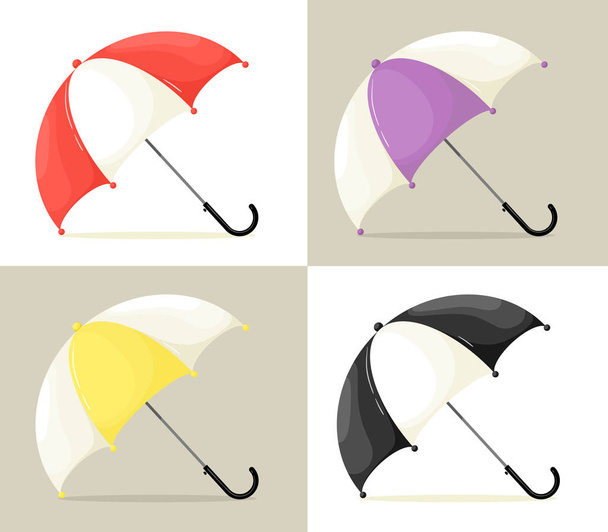 Набор открытых зонтиков. Векторная иллюстрация в мультипликационном плоском стиле
. - Вектор,изображение