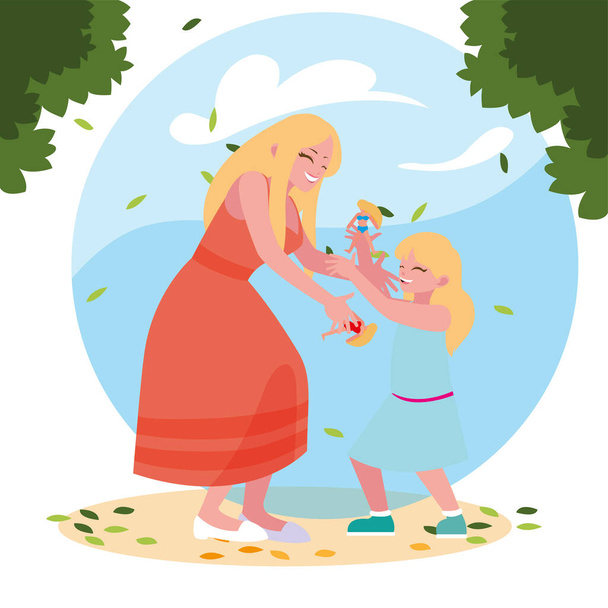 женщина и дочь с пейзажем
 - Вектор,изображение