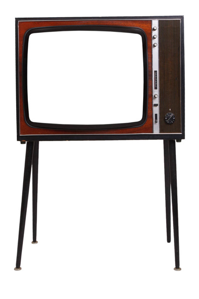 Vintage-Retro-Schwarz-Weiß-Fernseher mit leerem weißen Bildschirm - Foto, Bild