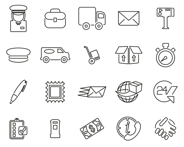 Mail Man Or Post Office Worker Icons Black & White Thin Line Set - Vector, Imagen